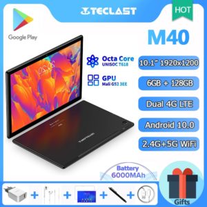 Teclast M40 Tablet 10.1 Inch, Octa Core CPU, Android 10.0 OS, 6GB RAM 128GB ROM, 1920×1200 FHD, 4G FDD LTE, 5G WiFi, GPS, Type-C