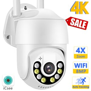 8MP WiFi Camera 4K Outdoor Security CCTV PTZ Dome 1080P HD Video Surveillance 5MP IP Cam H.265 AI Tracking 4X Zoom ICsee Alexa