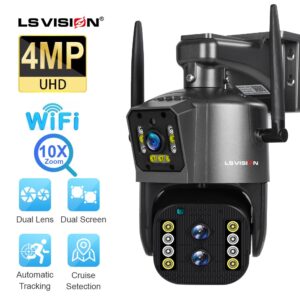 LS VISION Outdoor Wifi Security Camera 4MP HD Smart Home 10x Zoom Surveillance Cameras 360 Monitoring Video See By Mobile